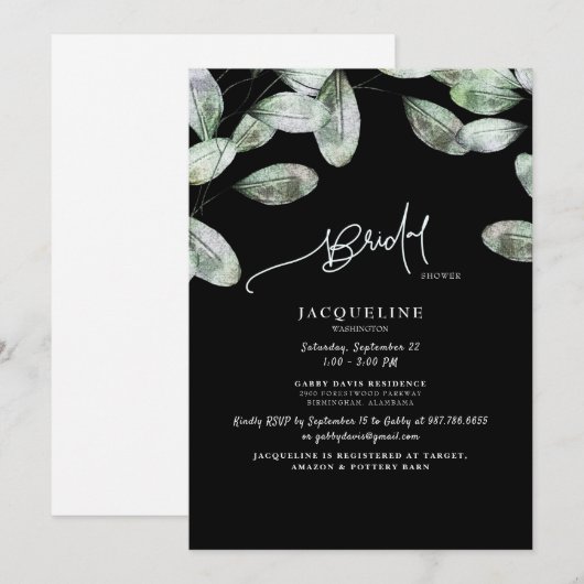 Eucalyptus Black Bruid Douche Kaart (Voorkant / Achterkant)