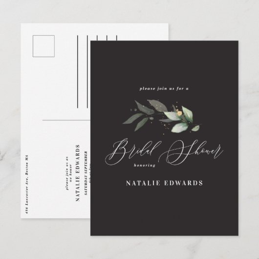 Eucalyptus Black gold vrijgezellenfeest Aankondigingskaart (Voorkant / Achterkant)