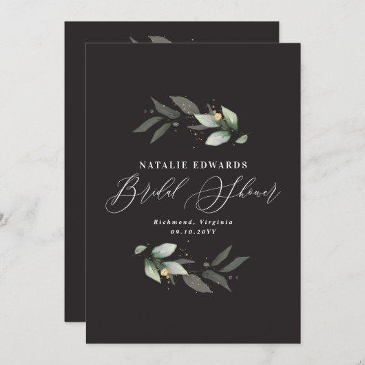 Eucalyptus Black gold vrijgezellenfeest Save The Date (Voorkant / Achterkant)