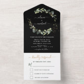 Eucalyptus Black Greenery Wedding Elegant Modern All In One Uitnodiging (Binnen)