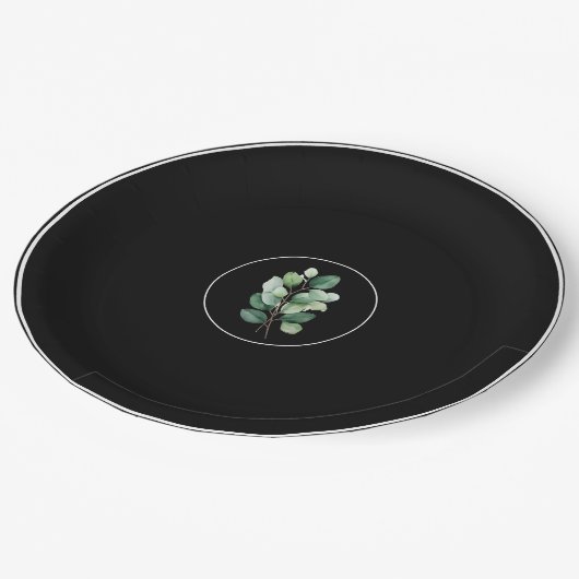  Eucalyptus Black Upscale Wedding Paper Plates Papieren Bordje (Gekanteld)