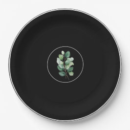 Eucalyptus Black Upscale Wedding Paper Plates Papieren Bordje
