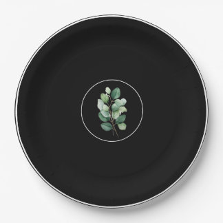 Eucalyptus Black Upscale Wedding Paper Plates Papieren Bordje