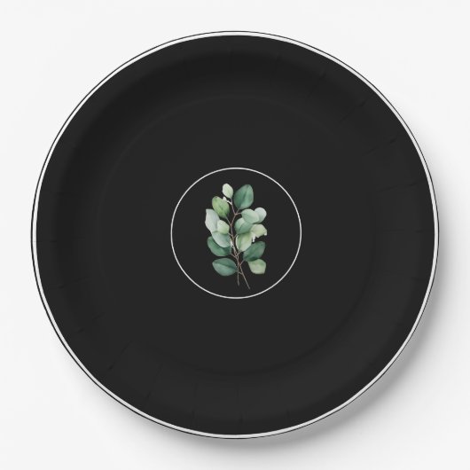  Eucalyptus Black Upscale Wedding Paper Plates Papieren Bordje (Voorkant)