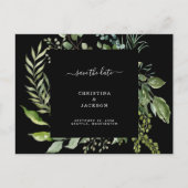 Eucalyptus Black Weddencode QR-code Save the Date Aankondigingskaart (Voorkant)