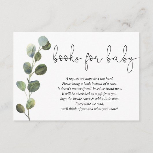 Eucalyptus black white baby shower book request en informatiekaartje (Voorkant)
