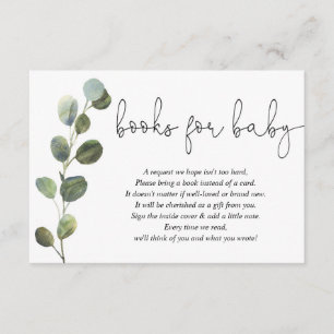 Eucalyptus black white baby shower book request en informatiekaartje