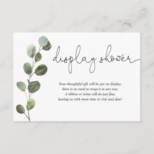 Eucalyptus Black White baby shower display douche Informatiekaartje (Voorkant)