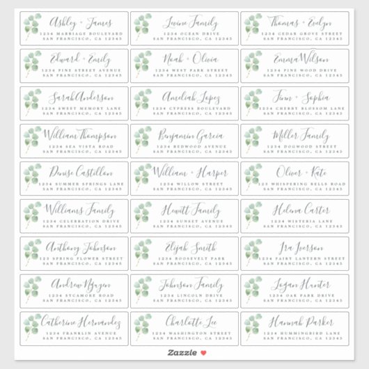 Eucalyptus blad bruiloft gast adres labels (Vel)