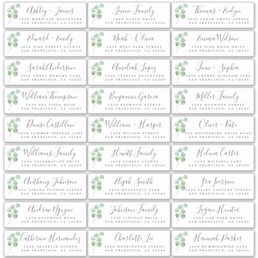 Eucalyptus blad bruiloft gast adres labels (Voorkant)