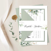 Eucalyptus blad bruiloft uitnodiging buik band uitnodigingen wikkel