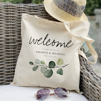 Eucalyptus blad bruiloft welkom cadeau tote bag