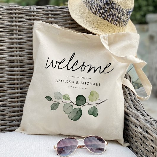 Eucalyptus blad bruiloft welkom cadeau tote bag