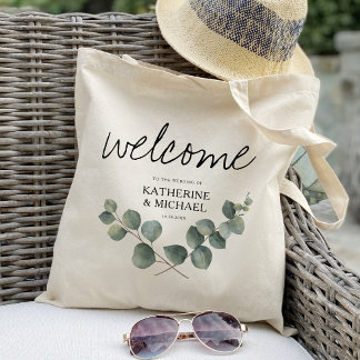Eucalyptus blad bruiloft welkom gunst tote bag