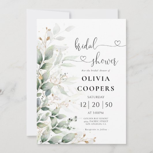 Eucalyptus Blad Groen Bruidsdouche Uitnodiging (Voorkant)