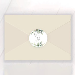 Eucalyptus blad groen bruiloft klassieke ronde sticker