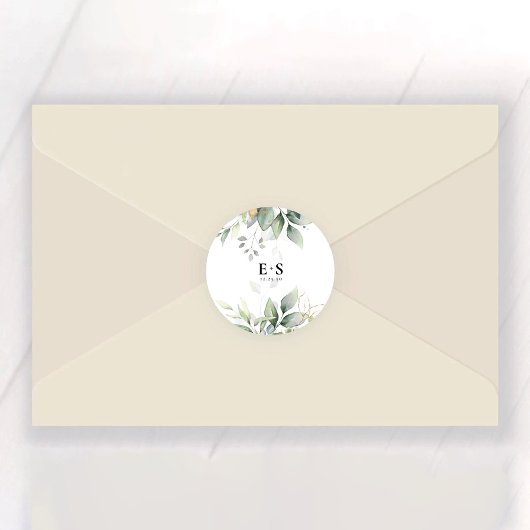 Eucalyptus blad groen bruiloft klassieke ronde sticker