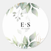 Eucalyptus blad groen bruiloft klassieke ronde sticker (Voorkant)