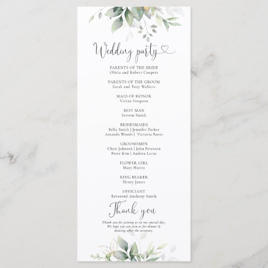 Eucalyptus blad groen bruiloft programma programmakaart (Achterkant)