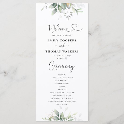 Eucalyptus blad groen bruiloft programma programmakaart (Voorkant)