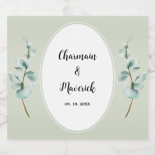 Eucalyptus blad groen bruiloft sparkling wijnetiket (Enkel label)