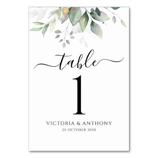 Eucalyptus Blad Groen Bruiloft Tafelnummers (Voorkant)