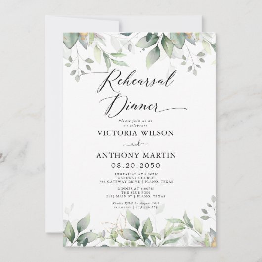 Eucalyptus blad repetitie diner uitnodiging (Voorkant)