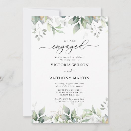 Eucalyptus blad verlovingsfeest uitnodiging (Voorkant)