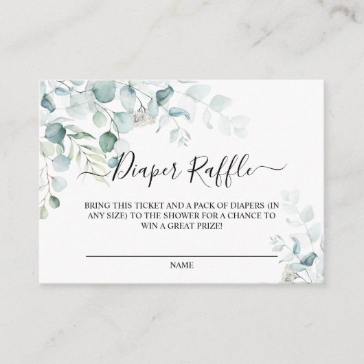 Eucalyptus Bladeren Baby Shower Luier Raffelkaart Informatiekaartje (Voorkant)