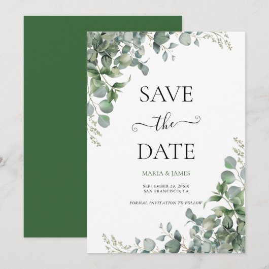 Eucalyptus Bladeren Bruiloft Save The Date (Voorkant / Achterkant)