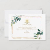 Eucalyptus Bladeren Goud Eerste Heilige Communie  Bedankkaart (Voorkant)