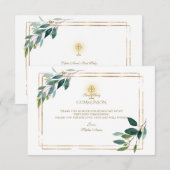 Eucalyptus Bladeren Goud Eerste Heilige Communie  Bedankkaart (Voorkant / Achterkant)