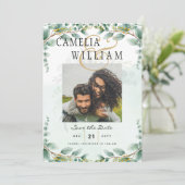 Eucalyptus Bladeren GOUDEN BRUILOFT QR CODE BEGROT Kaart (Staand voorkant)