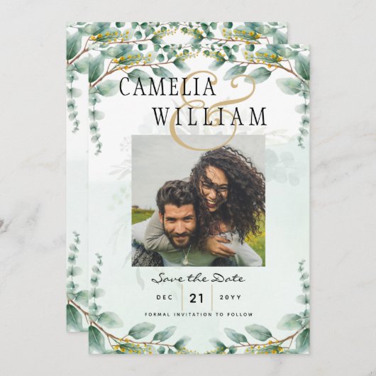 Eucalyptus Bladeren GOUDEN BRUILOFT QR CODE BEGROT Kaart (Voorkant / Achterkant)