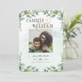 Eucalyptus Bladeren GOUDEN BRUILOFT QR CODE BEGROT Kaart (Staand voorkant)