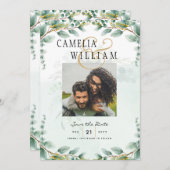 Eucalyptus Bladeren GOUDEN BRUILOFT QR CODE BEGROT Kaart (Voorkant / Achterkant)