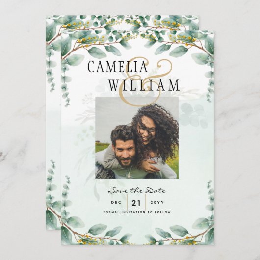 Eucalyptus Bladeren GOUDEN BRUILOFT QR CODE BEGROT Kaart (Voorkant / Achterkant)