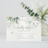 Eucalyptus Bladeren Gouden Eetopties Bruiloft RSVP Kaartje (Staand voorkant)