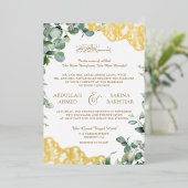 Eucalyptus Bladeren Gouden Kant QR Code Moslim Bru Folie Uitnodiging (Staand Voorkant)