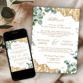 Eucalyptus Bladeren Gouden Kant QR Code Moslim Bru Kaart