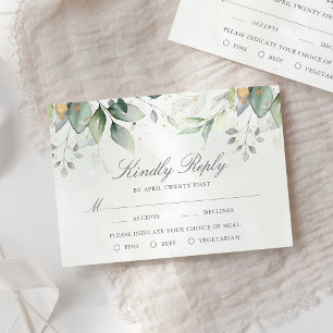 Eucalyptus Bladeren Gouden Maaltijd Opties Trouwen RSVP Kaartje