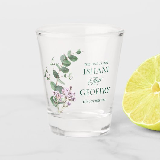 Eucalyptus Bladeren Groene Huwelijk Shot Glas (Voorkant)