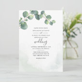 Eucalyptus Bladeren Groene Script Bruiloft Kaart (Staand voorkant)