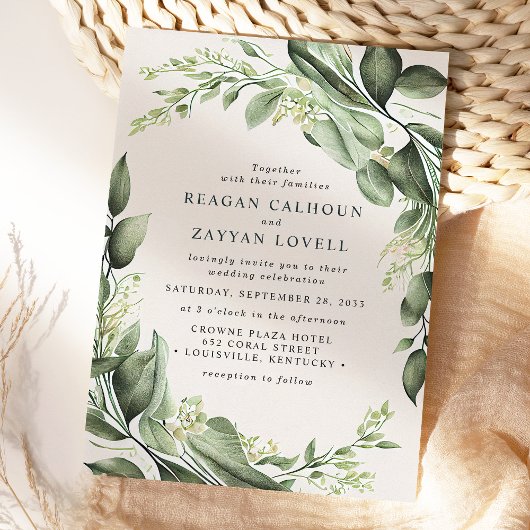 Eucalyptus bladeren krans moderne bruiloft kaart