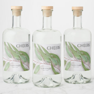 Eucalyptus bladeren met schaduwen bruiloft likeurfles etiket