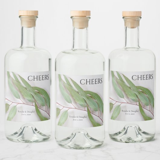 Eucalyptus bladeren met schaduwen bruiloft likeurfles etiket (Flessen)