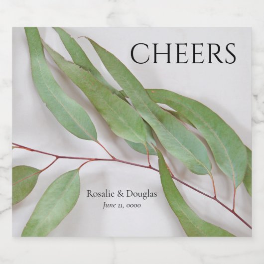 Eucalyptus bladeren met schaduwen bruiloft likeurfles etiket (Enkel label)