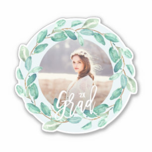 Eucalyptus Bladeren op Blauw Afstuderen Foto en Ja Sticker