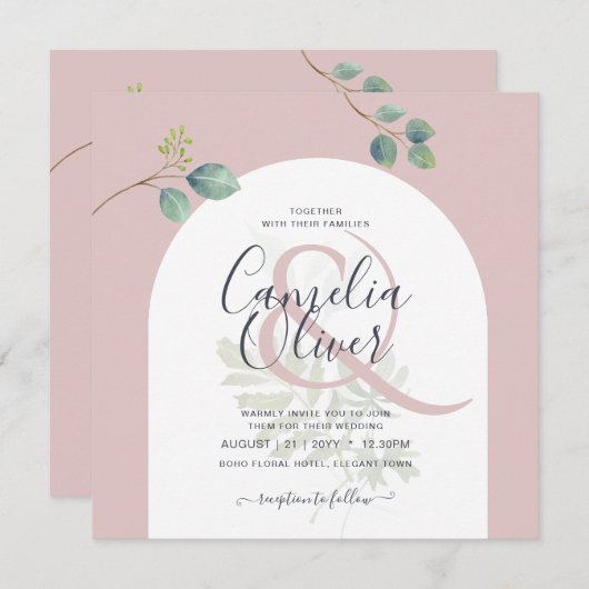 Eucalyptus Bladeren Overlay Boog Bruiloft Kaart (Voorkant / Achterkant)