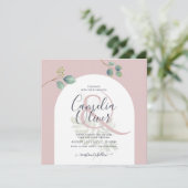 Eucalyptus Bladeren Overlay Boog Bruiloft Kaart (Staand voorkant)